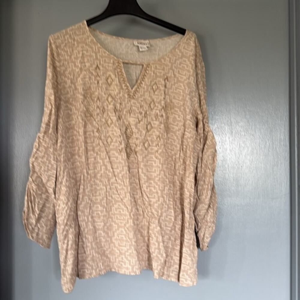 Ariat Women's Pullover Top Western Aztec Embroidery 3/4 Ruched Sleeves sz 2XL